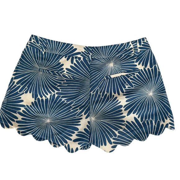 J. Crew linen blend Printed 4" scalloped short blue muslin sunburst size 4 - Picture 3 of 7